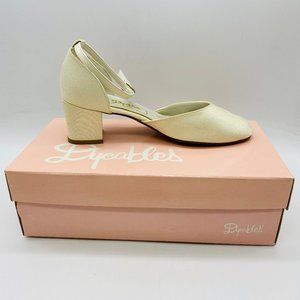 Dyeables Kerry White Luxe Wedding Prom Shoes Block Heel Ankle Strap Size 7-1/2 B